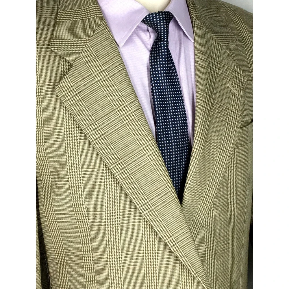 42R Jos A Bank Mens Vtg 2 Button Silk Wool Blazer Sport Coat Sand Glen Chk